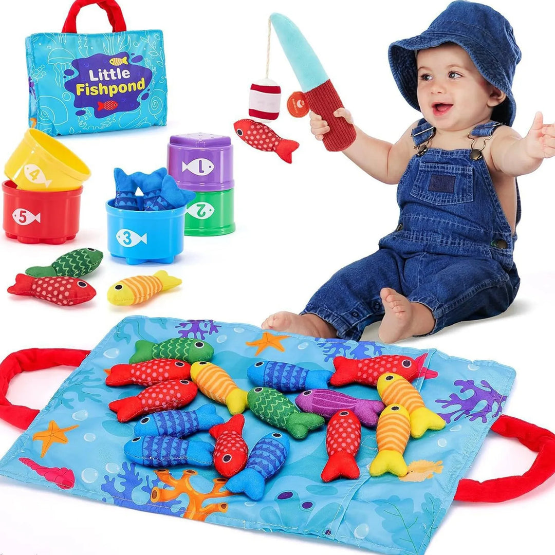 Kids magnetic fishing game with colorful fish for fine motor skill development and creative play.