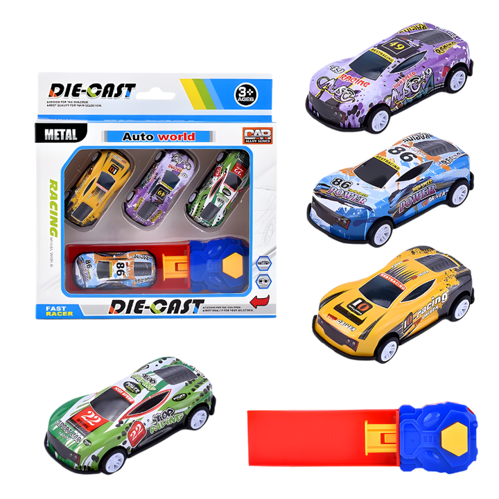 Kids' Mini Car Launcher Play Set with colorful mini cars for endless racing fun; great educational toy.