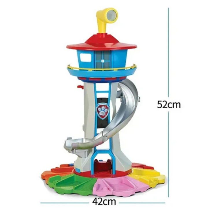 Giftable kids' toy car slide tower with dynamic play elements