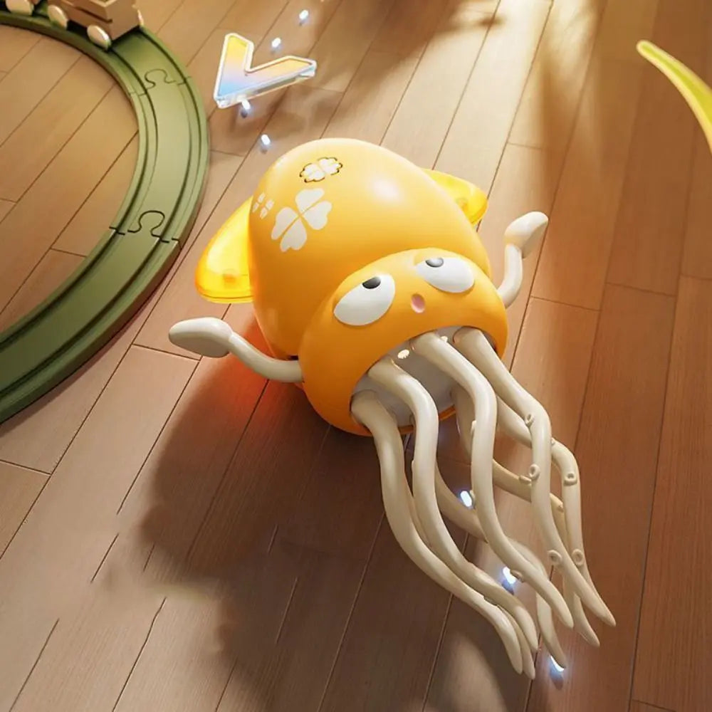 Close-up of a colorful musical dancing octopus toy with lights, engaging kids in interactive developmental play.