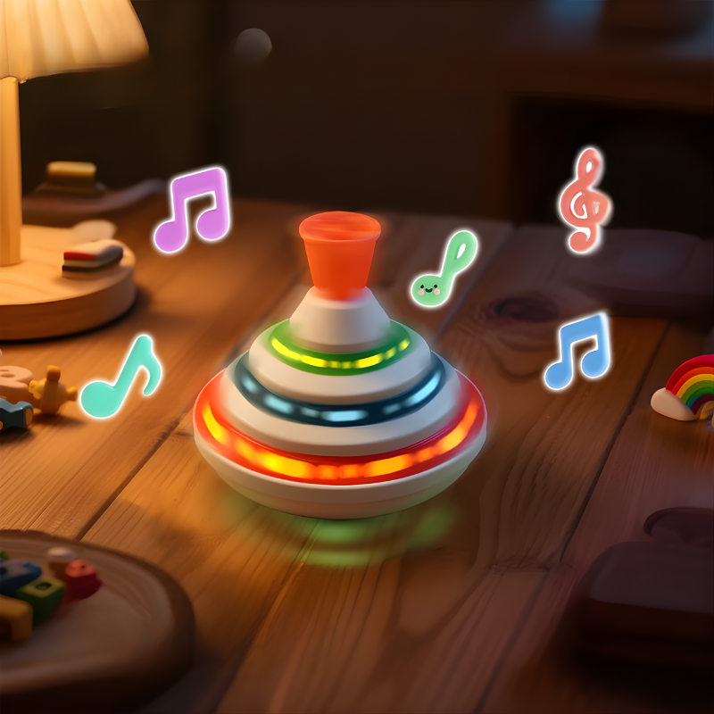 Colorful Kids' Musical Light-Up Spinning Top Sensory Toy for toddlers. Fun developmental play.
