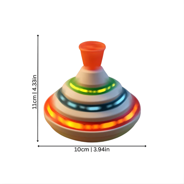 Bright Light-Up Musical Spinning Top Toy for preschool kids. Great educational & sensory developmental gift.