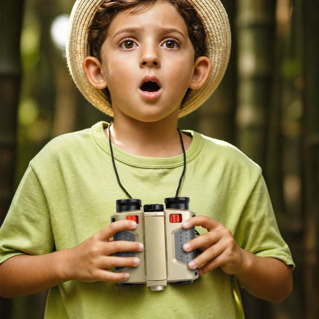 Close-up of kids night vision binoculars, showing focus wheel and grip