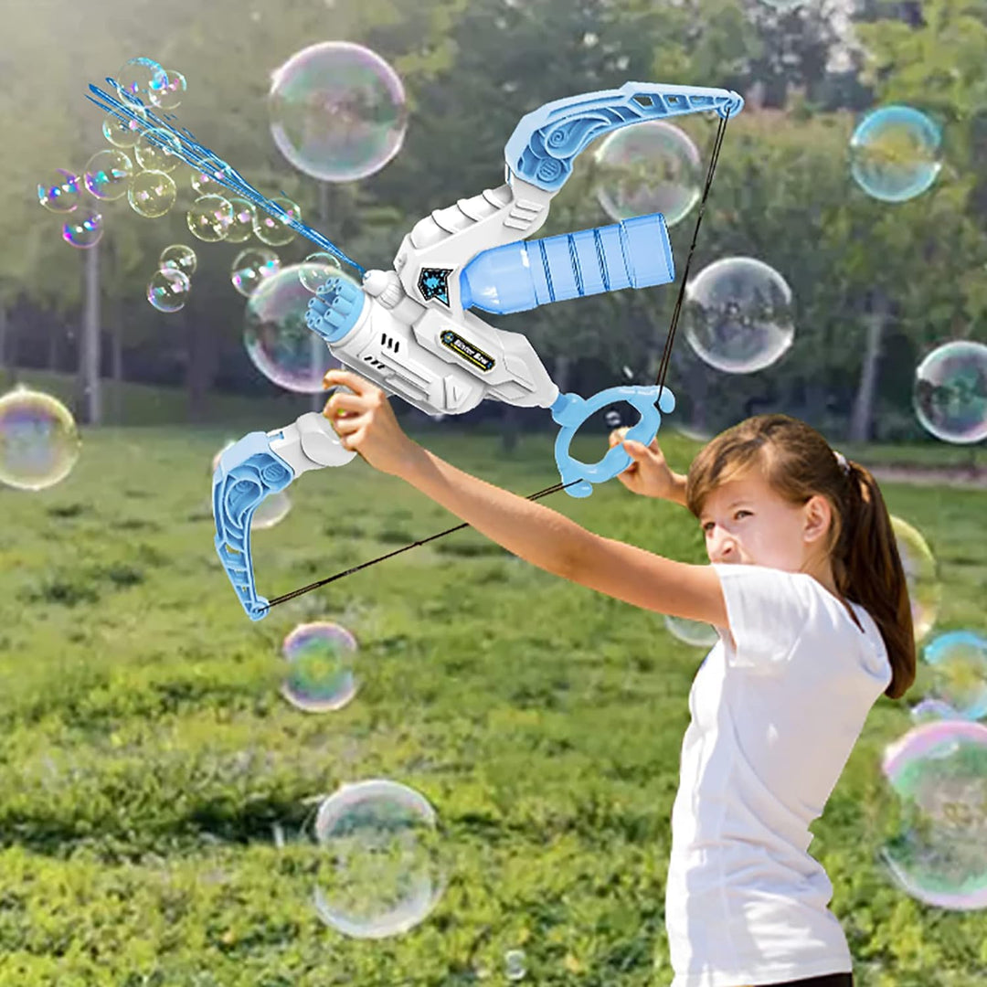 Kids' 2-in-1 bubble & water blaster toy bow for outdoor summer fun. Durable children's activity play.