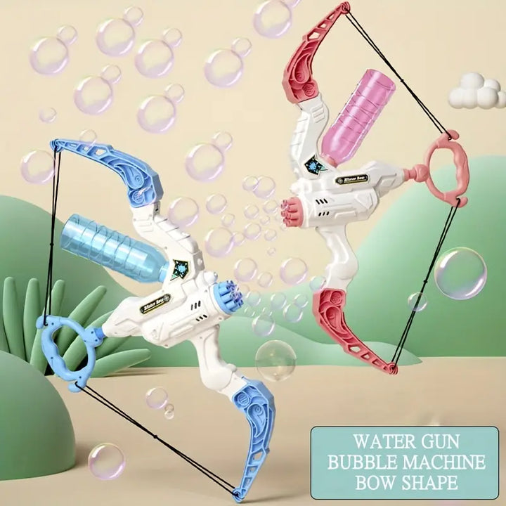 Unique bow design kids' toy: 2-in-1 bubble machine & water blaster for hours of outdoor summer fun.