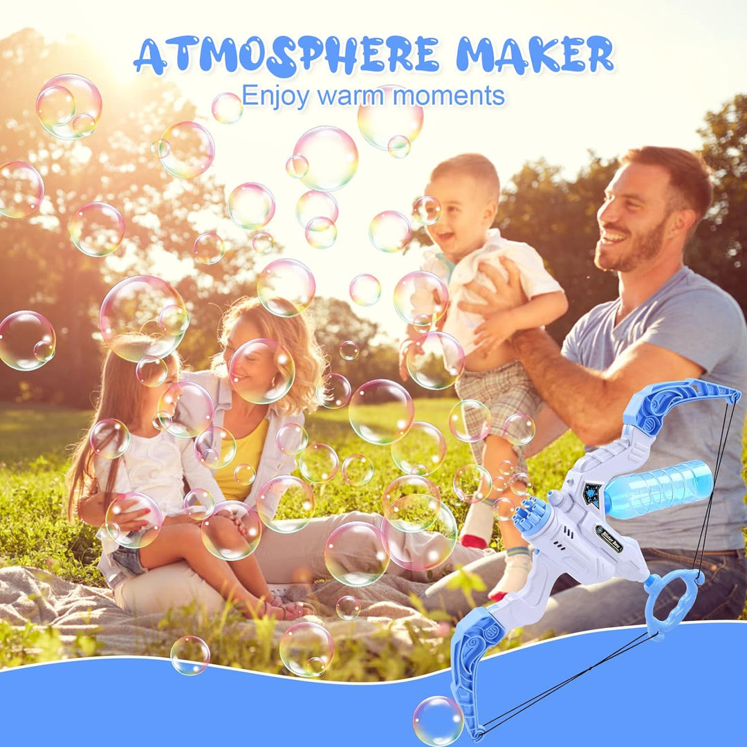 Durable 2-in-1 bubble & water blaster toy bow for kids. Interactive outdoor play gift for children.