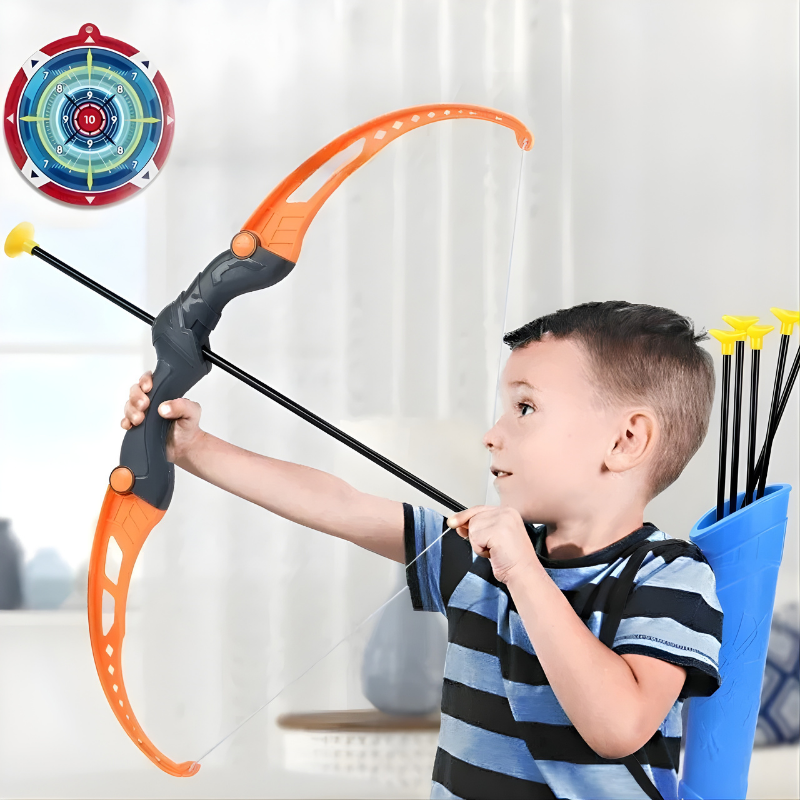 Vibrant blue & orange archery toy bow and arrow set, ideal for kids' outdoor play and active fun.