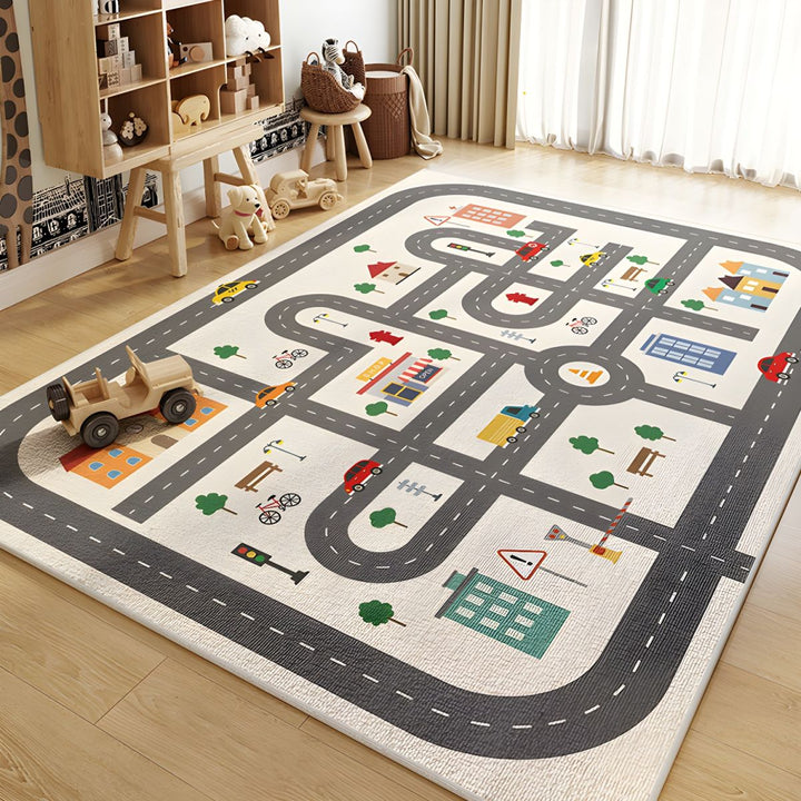 Soft anti-slip kids educational play mat with vibrant learning graphics for nursery or playroom, polyester.