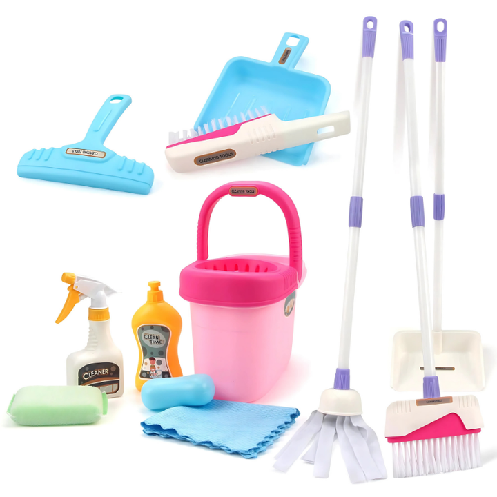Kids' pretend play cleaning set, educational toddler toy for creative role-playing and child development.