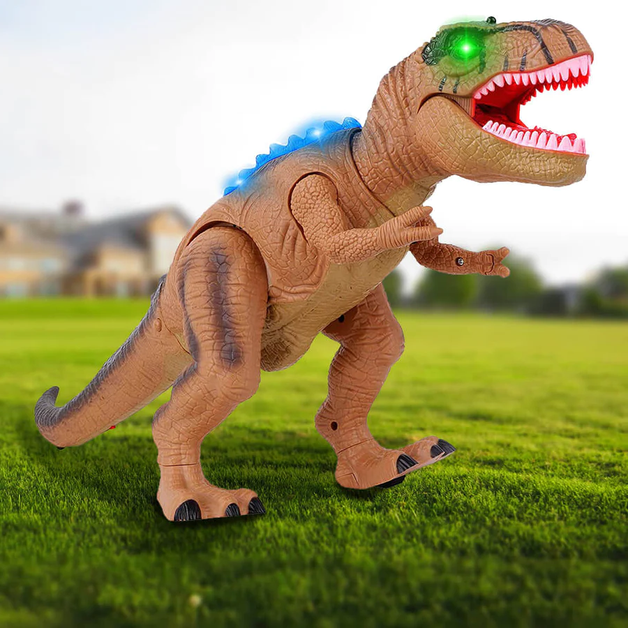 Interactive RC dinosaur toy for kids, featuring realistic roaring sounds and bright LED eyes for exciting play.