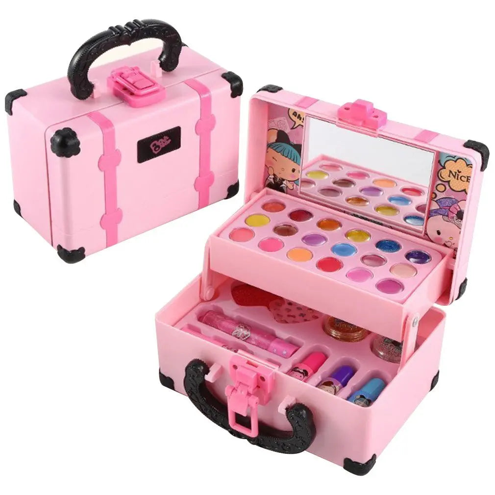 Complete pretend makeup kit for kids. Safe, non-toxic toy with accessories for imaginative play & toddlers.