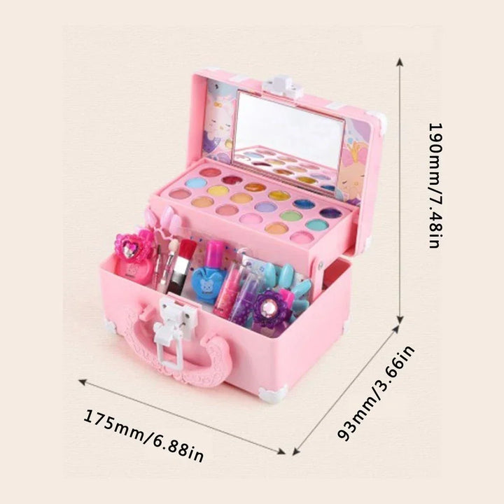 High-quality non-toxic pretend makeup kit for kids. Safe play kit encourages imagination & creative girls.