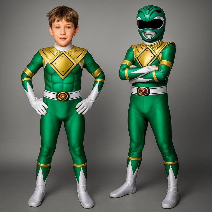 Blue and red hero jumpsuit costume for kids with muscular print