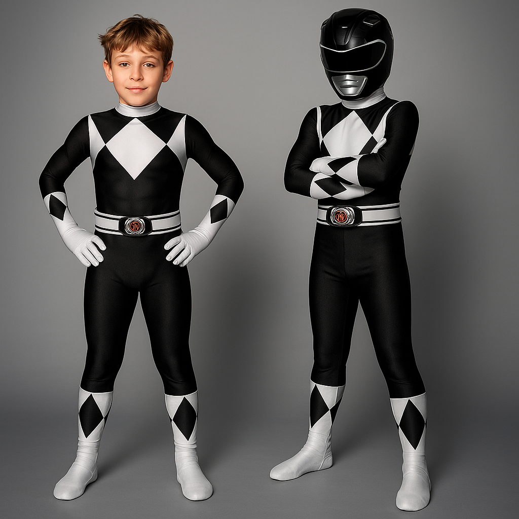 Imagination play superhero jumpsuit with realistic muscle print