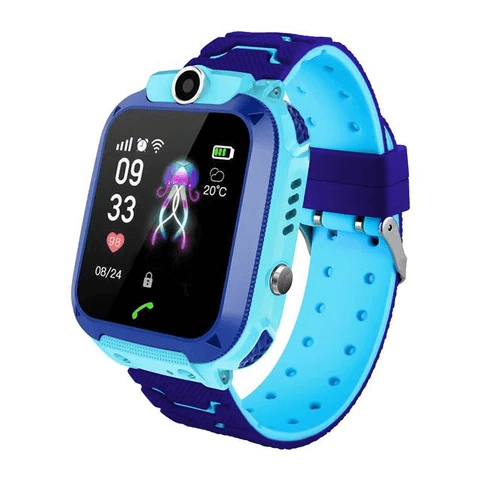 Waterproof kids' SafeScout GPS watch in blue, ideal for active children and all-year wear.