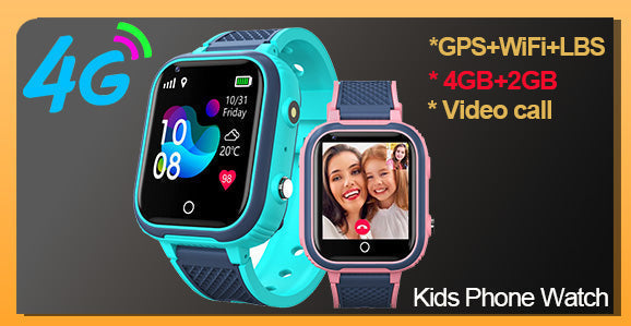Secure kids' GPS watch with video calls, real-time location tracking, and an SOS button for child safety.