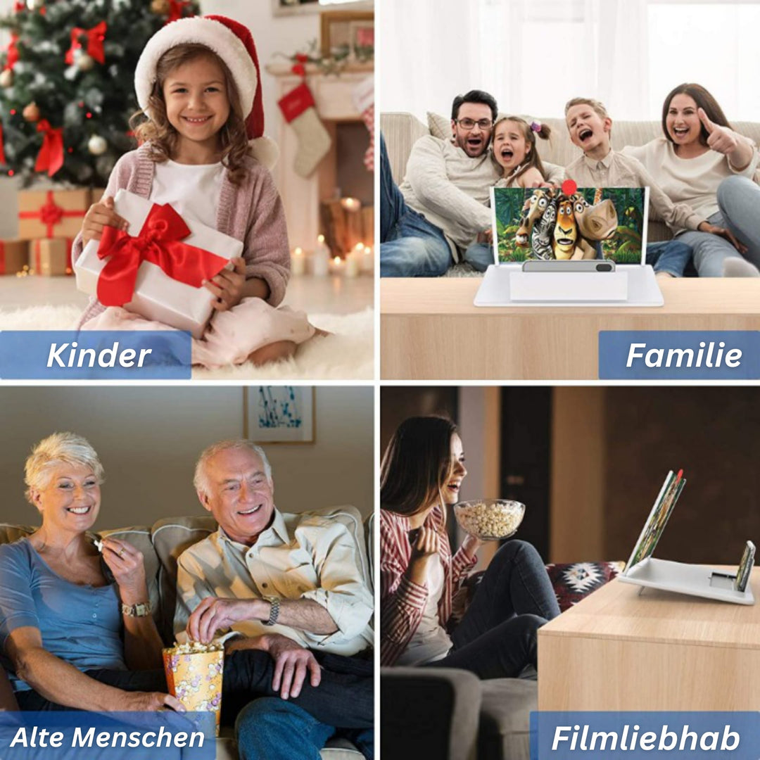 Comfortable phone stand & screen magnifier, ergonomic design for hands-free mobile viewing experience.