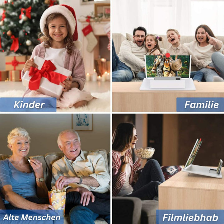 Comfortable phone stand & screen magnifier, ergonomic design for hands-free mobile viewing experience.