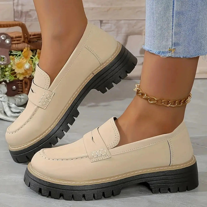 Kira | Women's Platform Loafer Shoes - Beige - Image 1