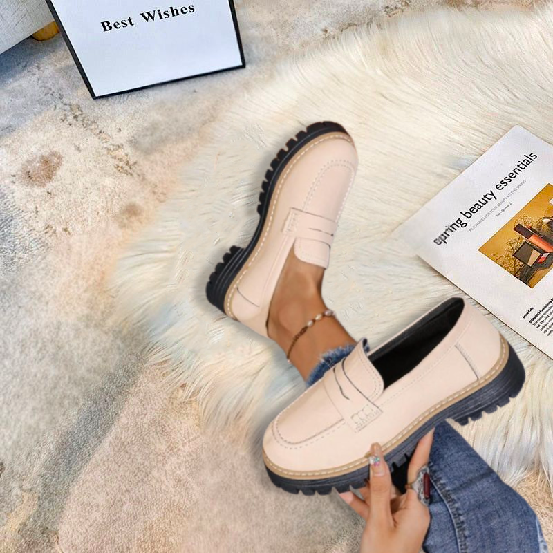 Kira | Women's Platform Loafer Shoes - Beige - Image 6