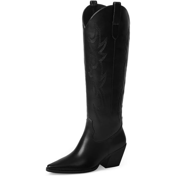 Fashion-forward women's knee-high embroidered cowboy boots, ideal for authentic western style.
