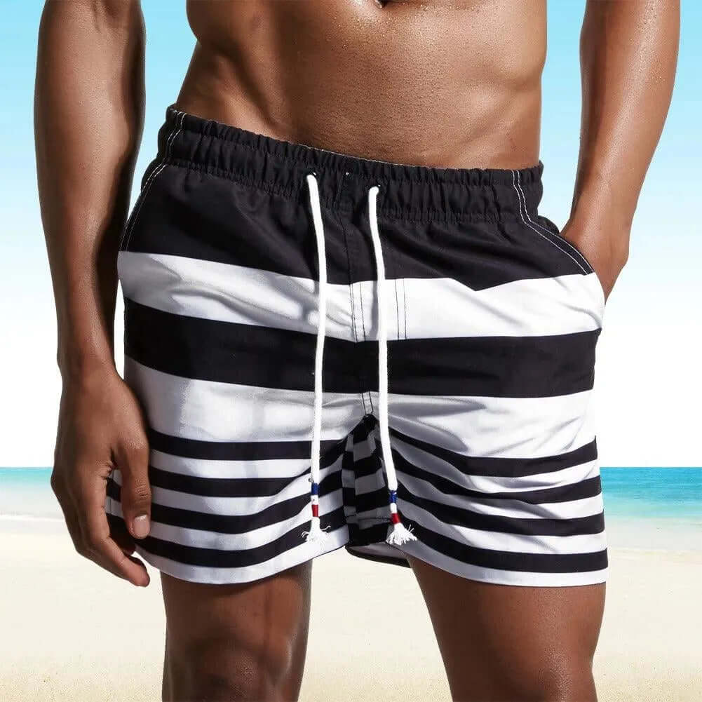 Men's classic striped quick-dry swim shorts, ideal for beach, pool, or active summer wear.