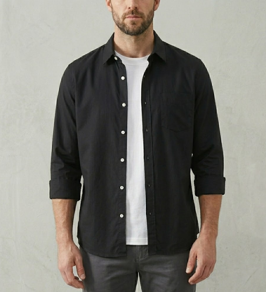 Men's classic long sleeve button-down shirt, perfect for versatile casual and everyday wear.