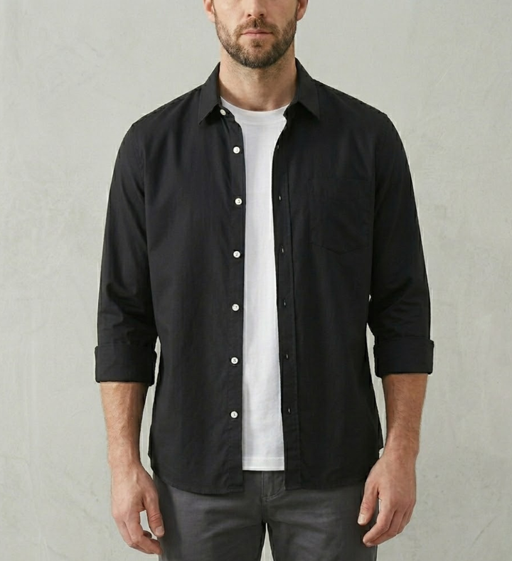 Men's classic long sleeve button-down shirt, perfect for versatile casual and everyday wear.