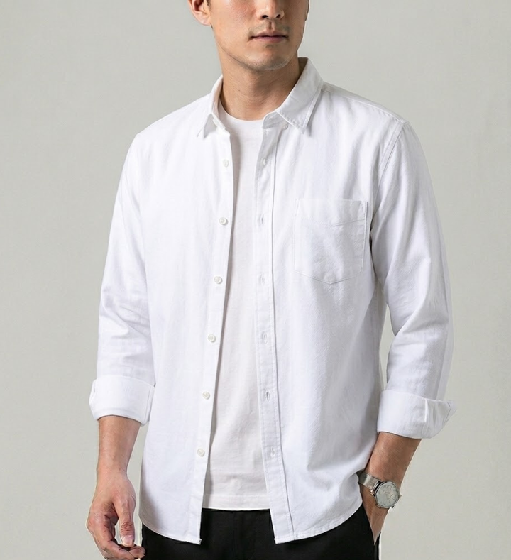Effortless classic men's long sleeve button-down shirt, perfect for versatile everyday comfort.