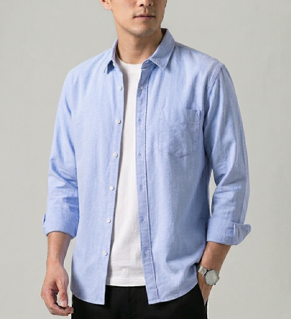 Relaxed fit men's collared long sleeve button-down shirt for effortless classic style.