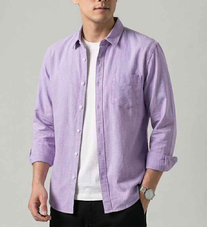 Men's classic long sleeve button-down shirt in a relaxed fit, ideal for versatile casual styling.