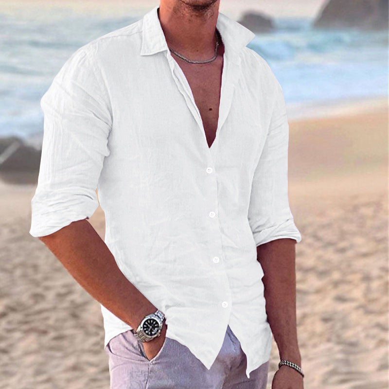 Comfortable men's relaxed fit long sleeve button-down casual shirt, ideal for modern men's fashion.