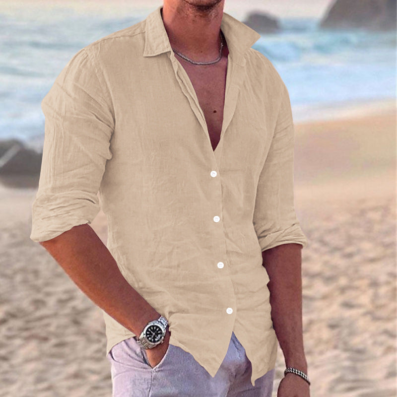 Classic men's relaxed fit long sleeve button-down casual shirt, essential menswear for daily style.