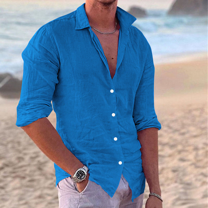 Soft men's button-down long sleeve shirt, relaxed fit, a staple for casual men's fashion.