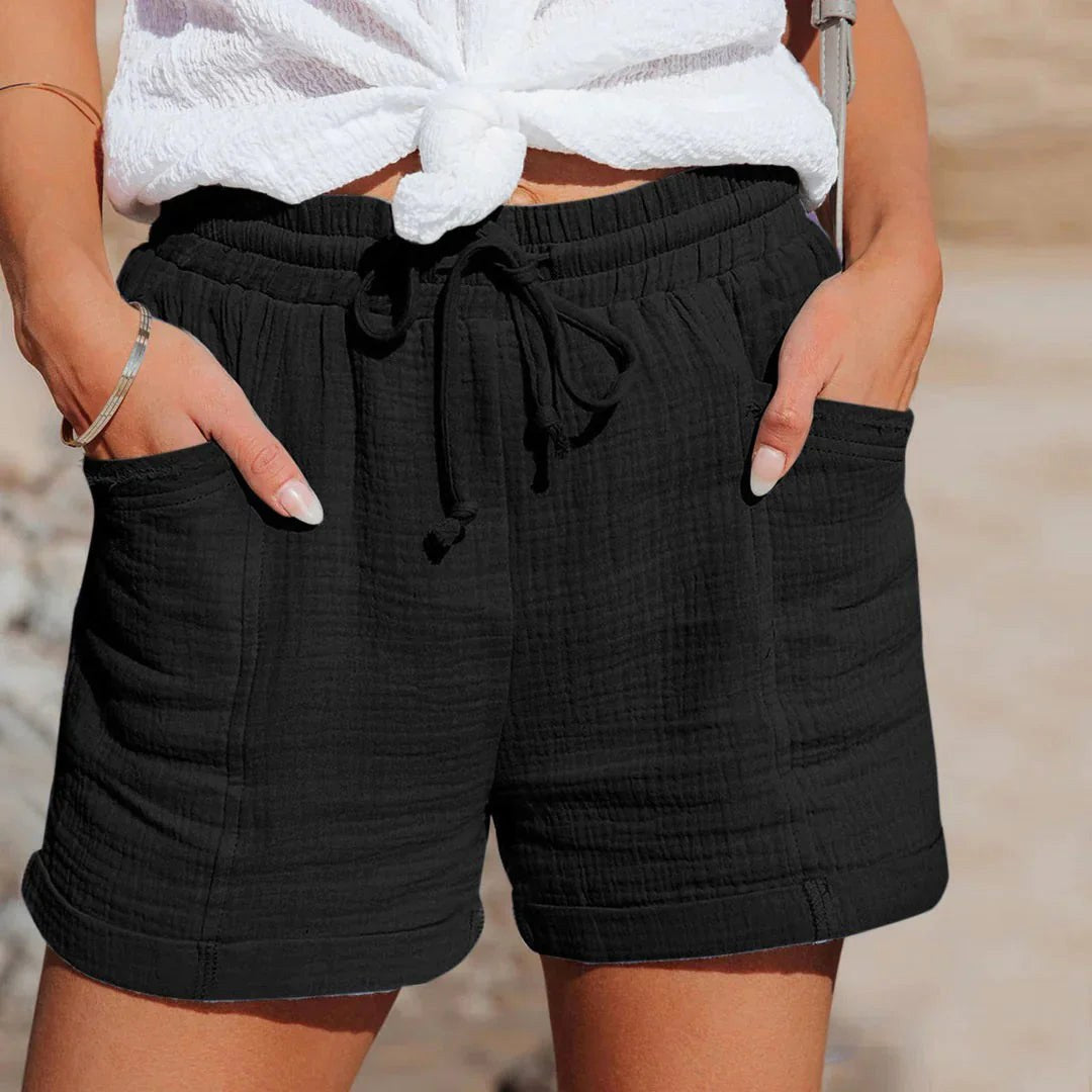 Effortless women's relaxed fit summer shorts. Lightweight, comfortable, and stylish with an elastic waist for casual wear. [[lstfy-media:5]]