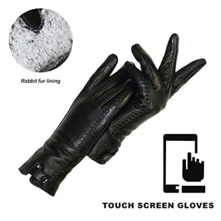 Stylish women's Kristy vintage leather gloves, warm and touchscreen compatible for modern winter fashion.