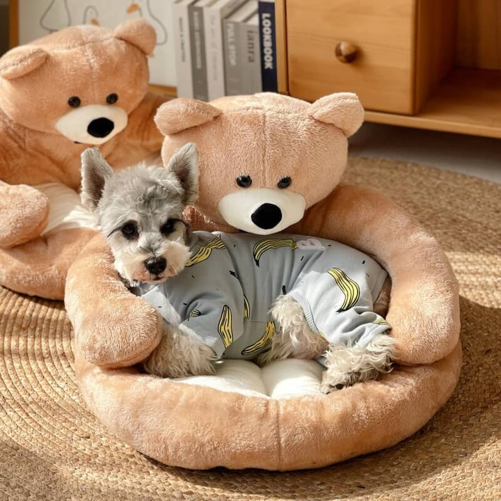 Khaki adjustable plush dog bed & cat bed, providing ultimate cozy comfort & support for pets.