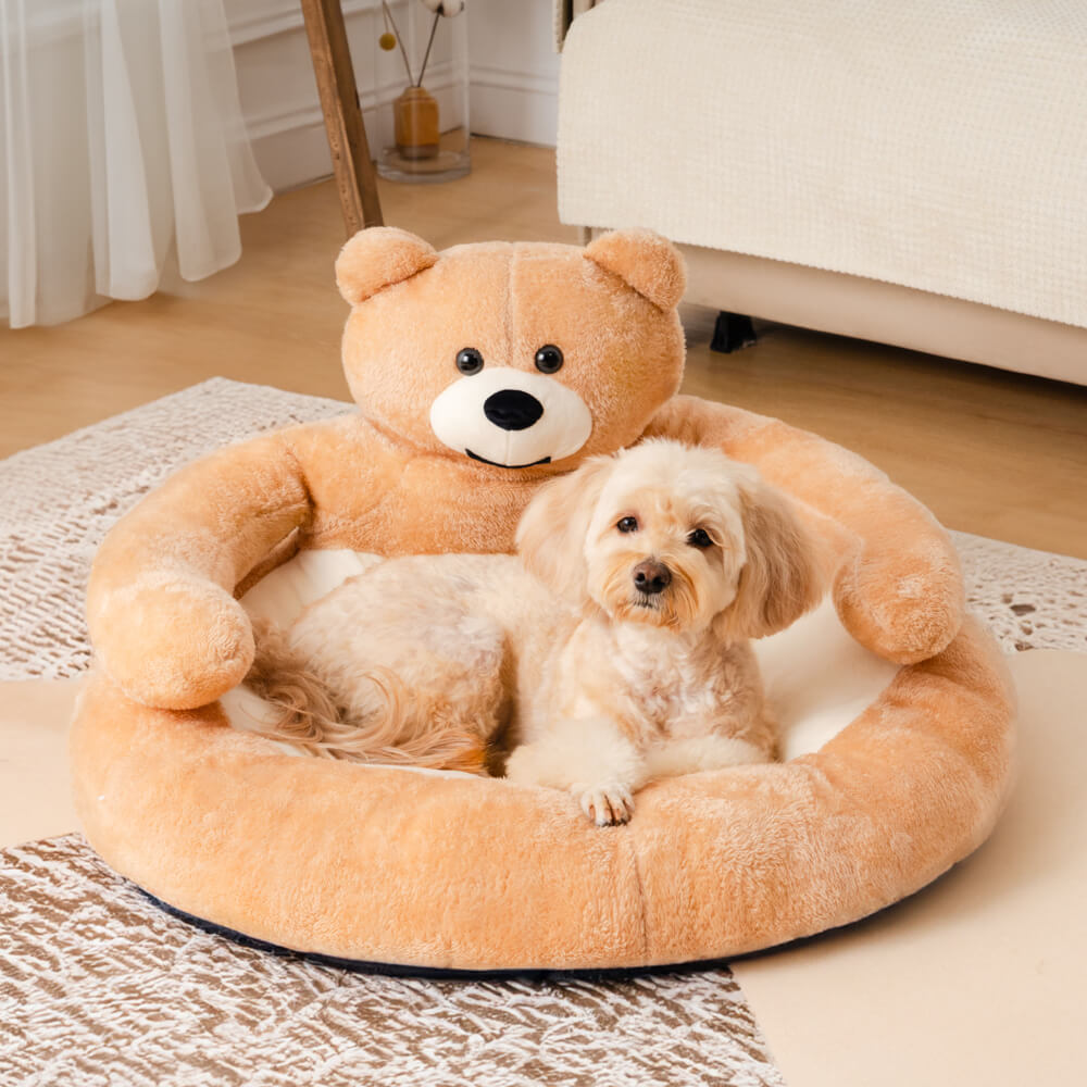 Adjustable pet bed with high walls for ultimate cuddle comfort. Plush dog bed & cat bed.