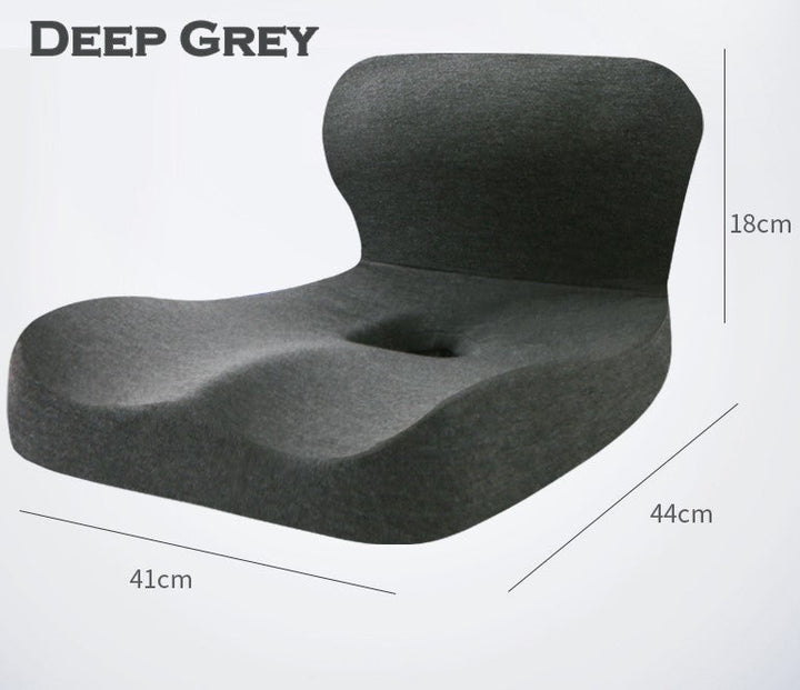 Unisex L-shape memory foam orthopedic seat cushion for pain relief, posture & back support in office chairs.