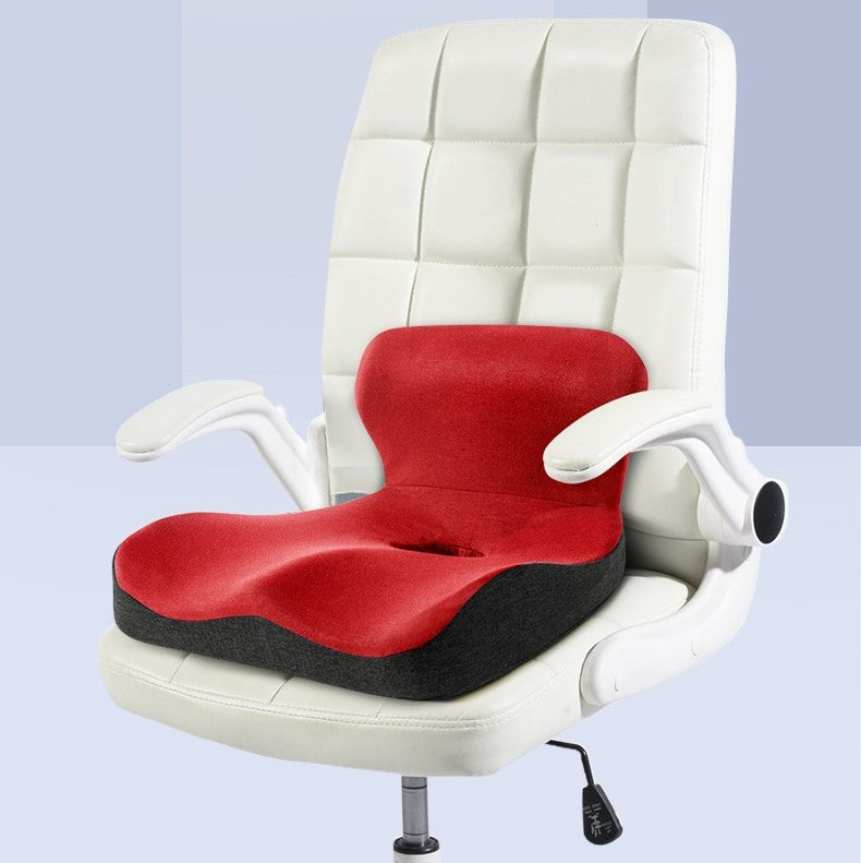 Portable L-shape orthopedic memory foam car seat cushion for travel comfort & pain relief on long drives.