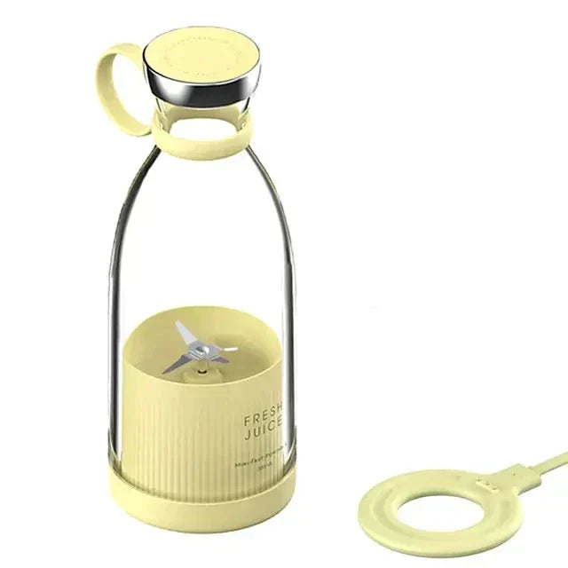 Rechargeable portable personal blender, blending a green smoothie. Your ultimate travel companion.