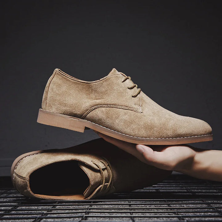 Khaki men's classic Derby shoes with lace-up design. Versatile footwear, ideal for formal wear or smart-casual outfits.