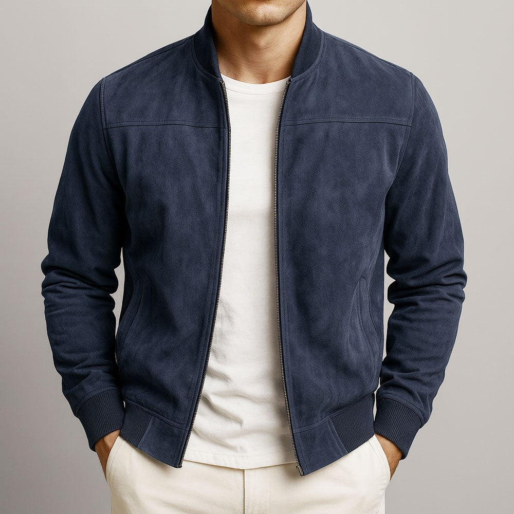 Back view of a men's refined tailored blazer jacket, emphasizing its sleek fit and modern menswear style.