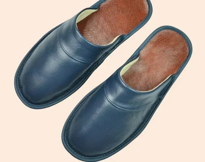 Plush men's orthopedic house slippers with soft lining, ideal for cozy indoor wear and relaxed fit.