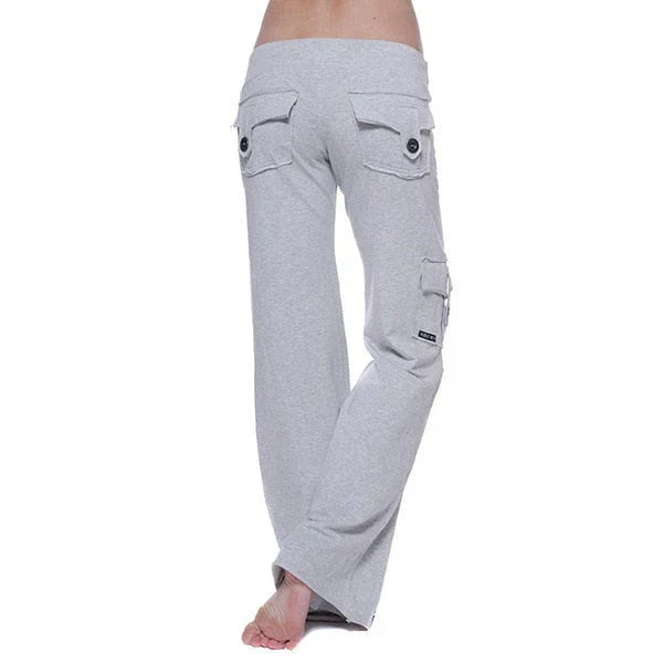 Women's activewear bootcut cargo pants, offering stretch comfort and multiple convenient pockets.