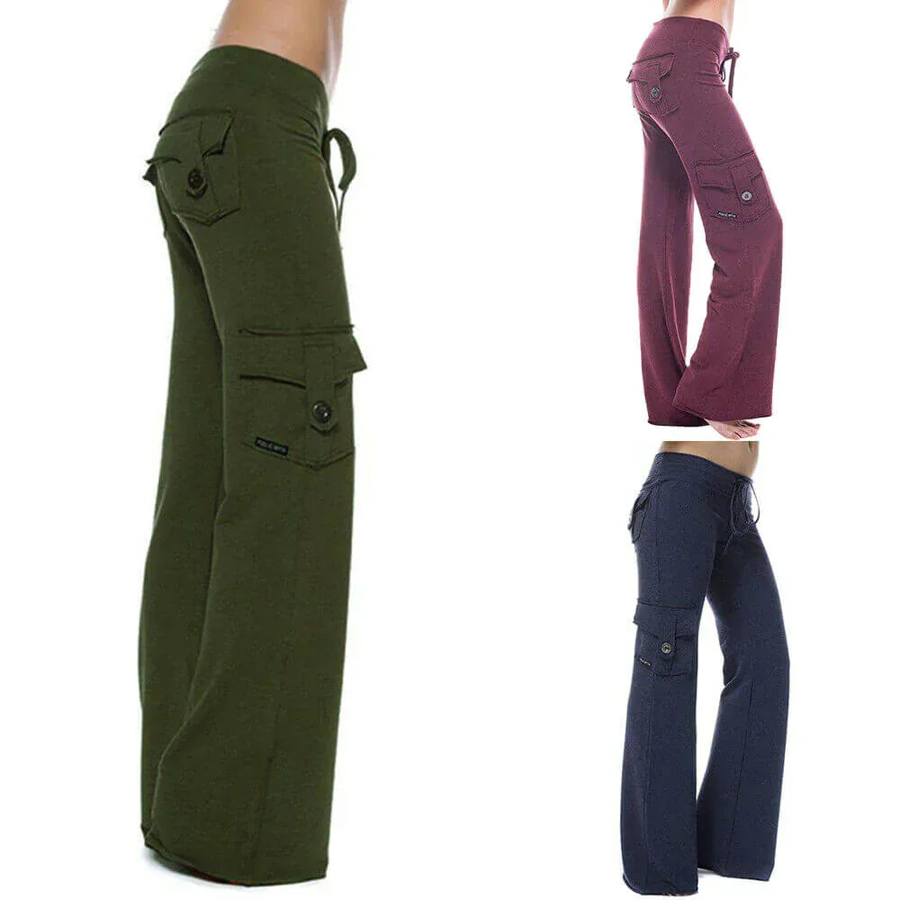 Stylish women's bootcut cargo pants with ample pockets. Perfect for fashion, comfort, and everyday wear.