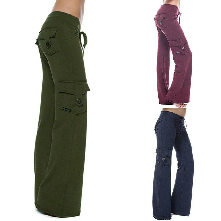 Stylish women's bootcut cargo pants with ample pockets. Perfect for fashion, comfort, and everyday wear.