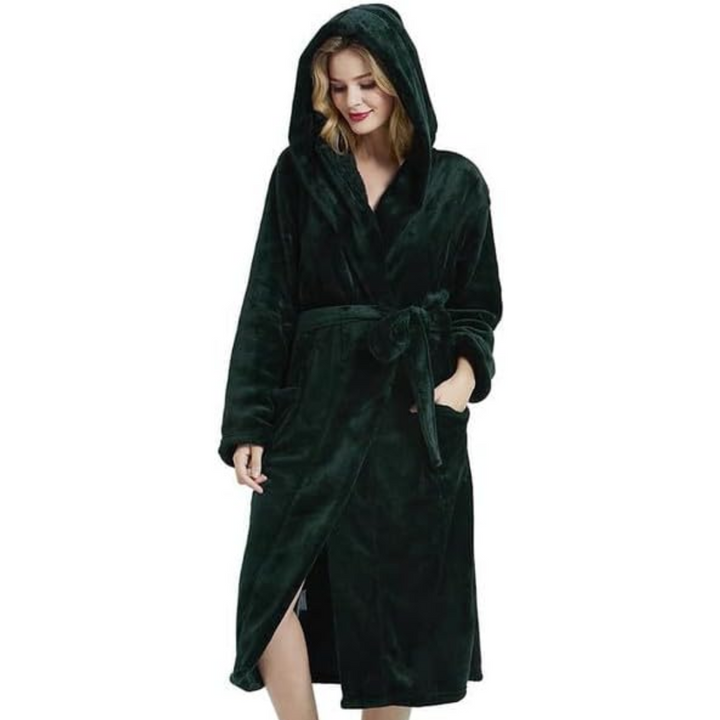 Ultimate comfort women's hooded fleece bathrobe, a plush and warm essential for loungewear.