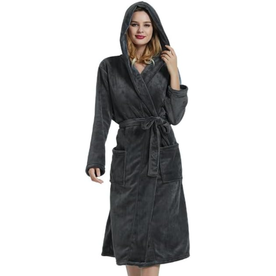 Perfect gift: women's plush fleece hooded bathrobe, offering luxurious comfort and warmth.