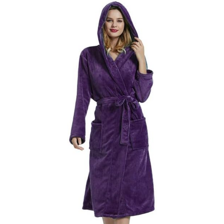 Vivianne women's plush fleece hooded bathrobe, ultimate comfort and cozy home loungewear.